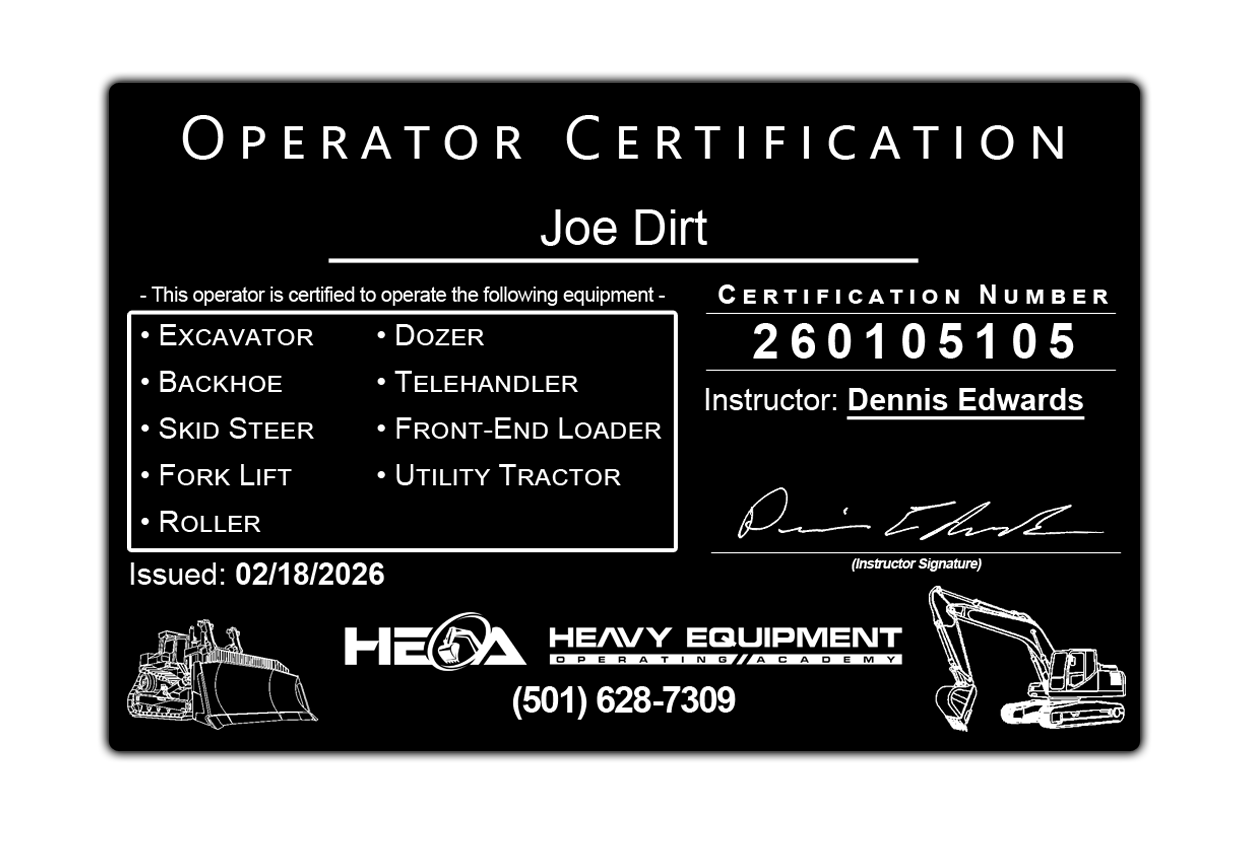 HEO Academy Operator Certification Card