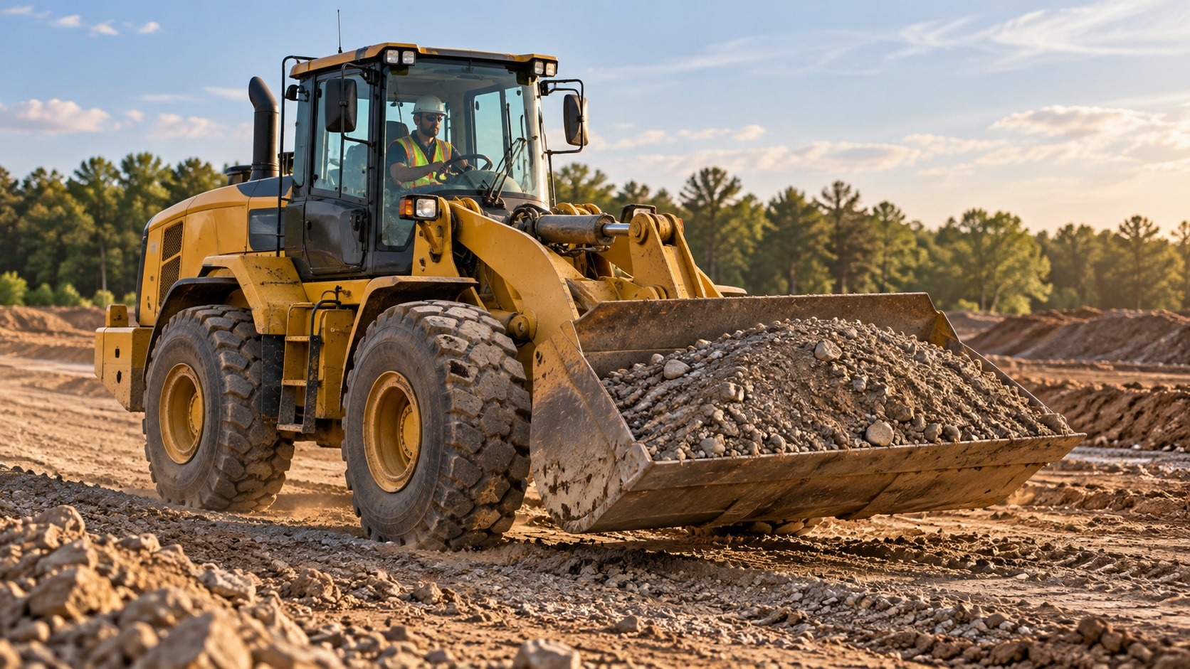Front-end loader carrying material during hands-on operator training